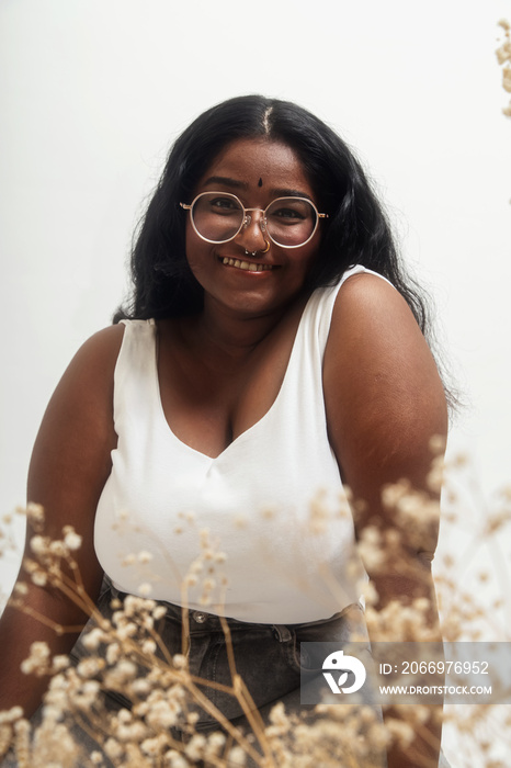 South Asian female solo lifestyle studio portrait shot