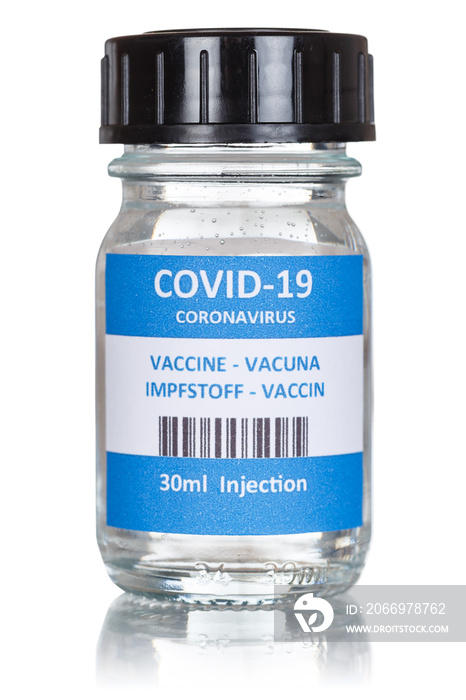 Coronavirus Vaccine bottle Corona Virus COVID-19 Covid vaccines isolated on white portrait format