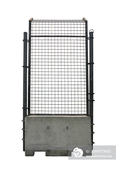 concrete barrier and fence isolated include clipping path on white background