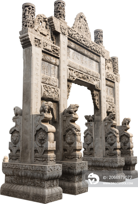 Isolated PNG cutout of a beautiful Chinese gate made of marble on a transparent background, ideal for photobashing, matte-painting, concept art