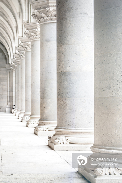 Row of white marble columns. Vertical image