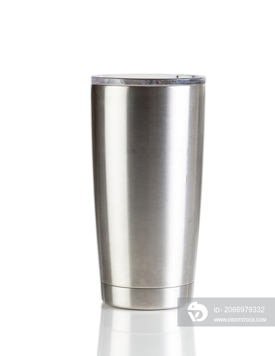 Stainless steel cup on a white background setting