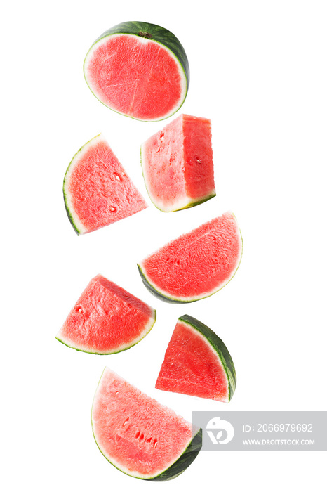 Falling watermelon isolated on white