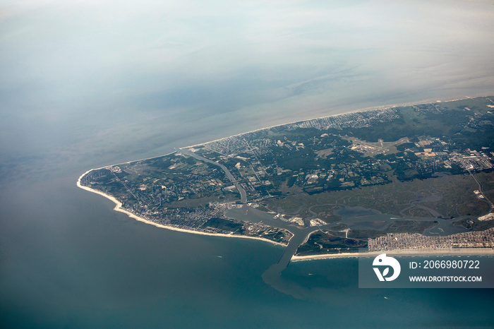 High aerial view of Cape May, New Jersey, taken from an airplane.