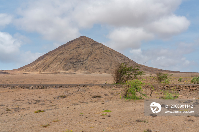 Landscapes with mountains in Sal Island, Cape Verde, background clouds and blue sky