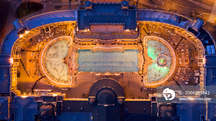 Europe, Hungary, Budapest. Aerial Photo from a thermal bath in Budapest. Szechenyi thermal bath is located center of Budapest.