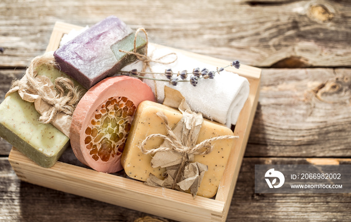 handmade soap on wooden background