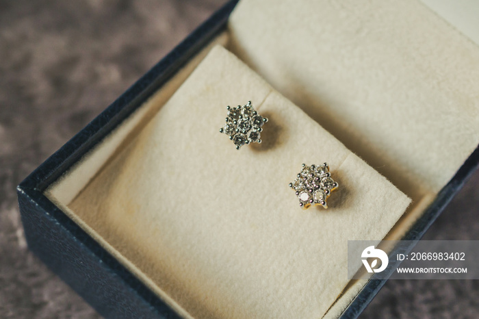 diamond earrings in jewelry box