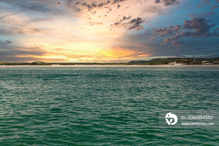 Beautiful Sunset at sea, Barra de São Miguel, Alagoas, Brazil.