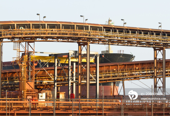 Bauxite mine shipment leaves the Weipa port, Queensland, Australia.