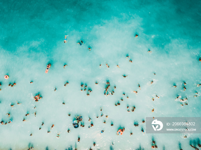 Aerial Summer View Of Clear Ocean Water Full Of Tourists