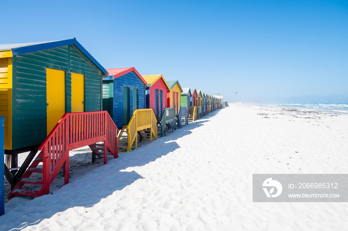 Colorful houses on Muizenberg beach near Cape Town