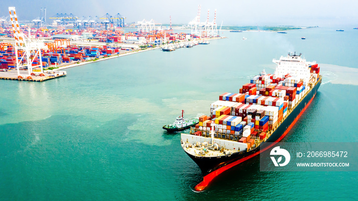 International Containers Cargos ship in the blue ocean, Freight Transportation, Shipping, Nautical Vessel. Logistics import export Container Cargo ship over sea. OverseaTransport business.