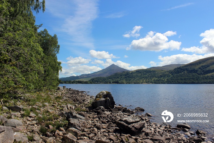 Looking east along Loch Rannoch towards Schiehallion, Perthshire.