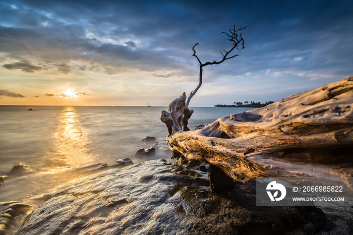 Sunset at Anaehoomalu Beach in Big Island, Hawaii