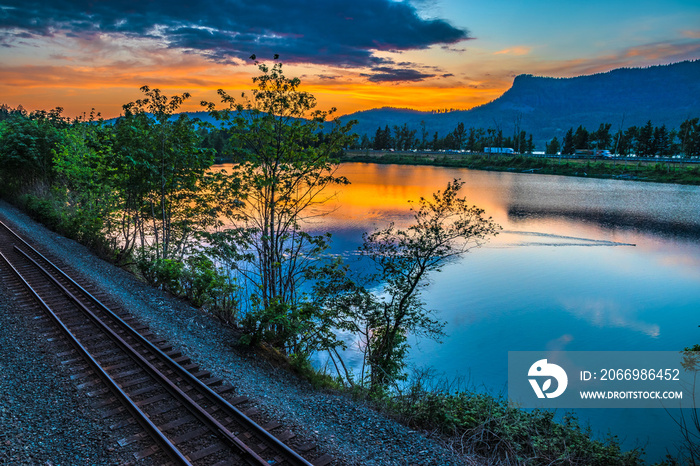 Colorful Sunset on Columbia River in Portland, Oregon