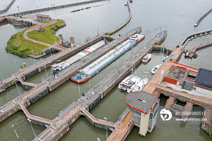 Aerial from Oranje sluices in Amsterdam the Netherlands