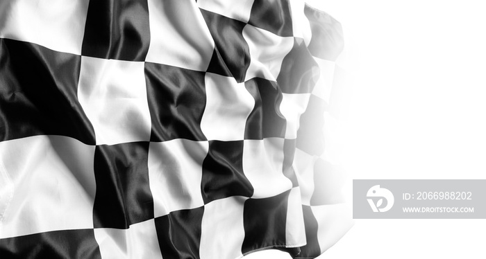 Checkered flag on white. Copy space