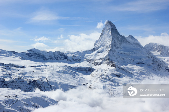 View of the Matterhorn from the Rothorn summit station. Swiss Alps, Valais, Switzerland.