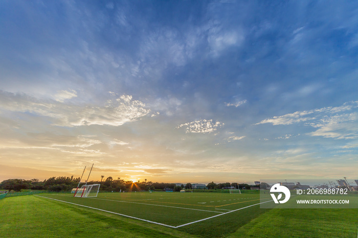 サッカー場　ラグビーグランド　ゴール　野球場　夕焼け　河川敷グランド