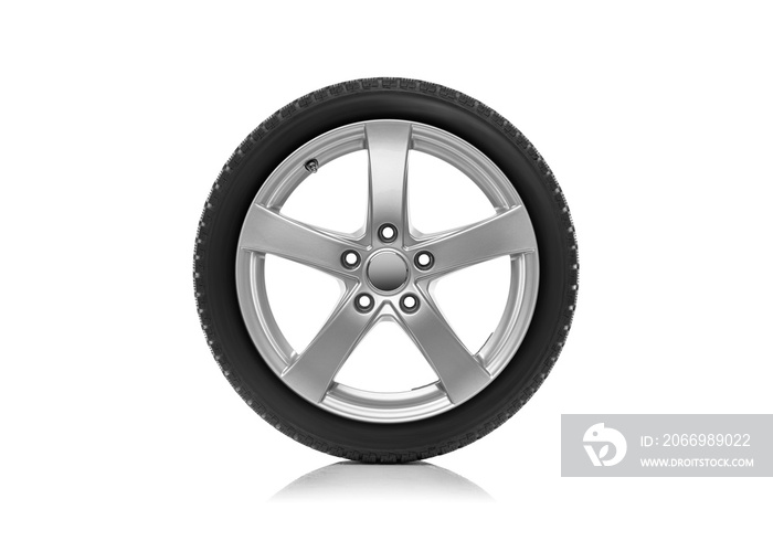 Car wheel is isolated on a white background.