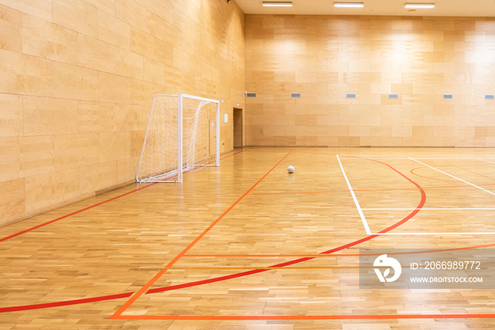 Gates for mini football. Hall for handball in modern sport court