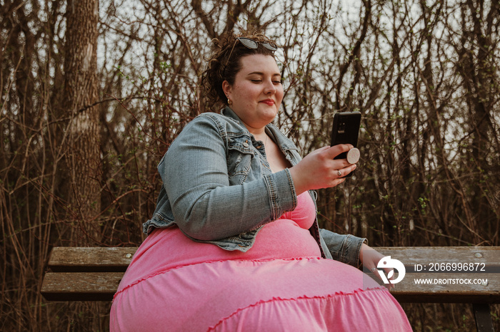 closeup of plus size woman on phone