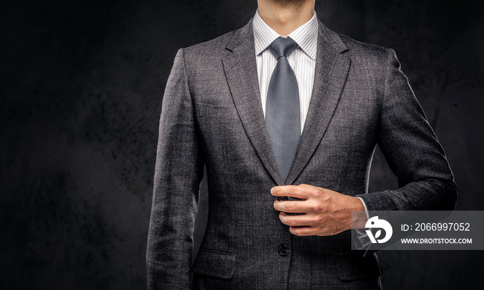 Cropped portrait of a successful businessman dressed in an elegant formal suit.