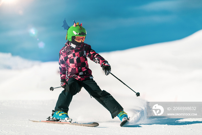 Portrait of boy skier on the mountain