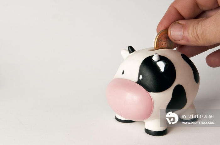 Hand putting coin into a money box