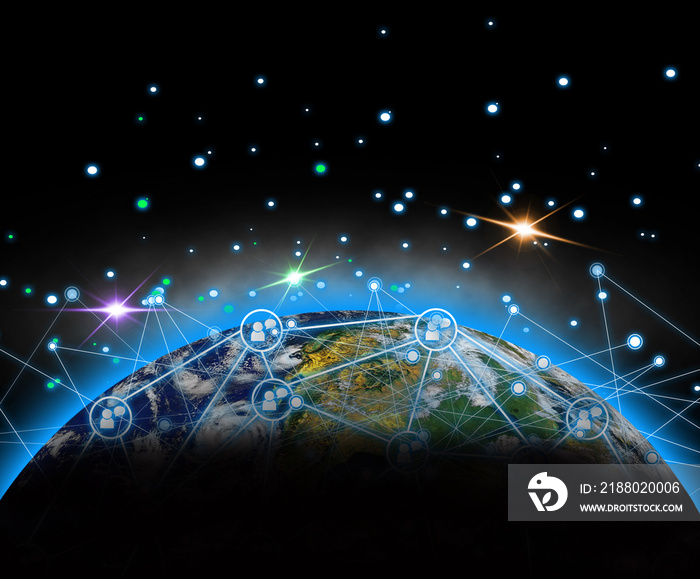 Global network and communication data exchanges over the planet Earth and transferring with technolo