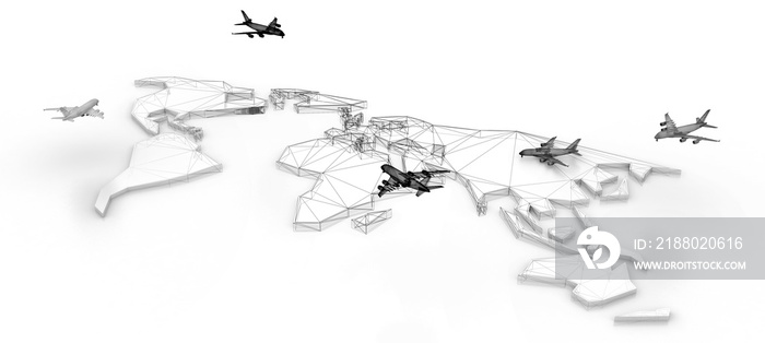 Global air traffic conceptual world map, original 3d rendering