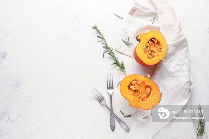 Cut pumpkin on white background