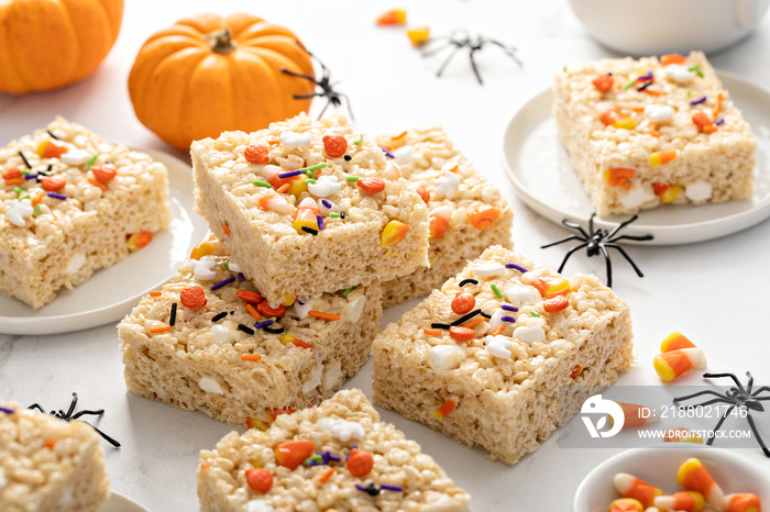 Rice cereal treats for Halloween with festive sprinkles