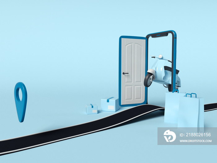 3D Illustration. Online shopping and shipping service concept.