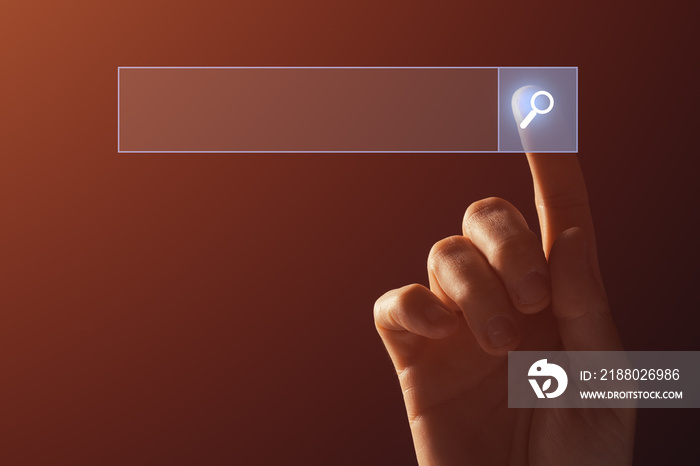 Internet search concept, finger clicking virtual screen
