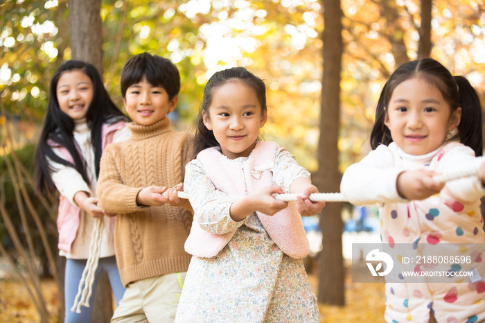 小学生在拔河比赛