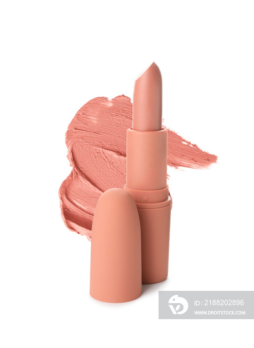 Pink lipstick on white background