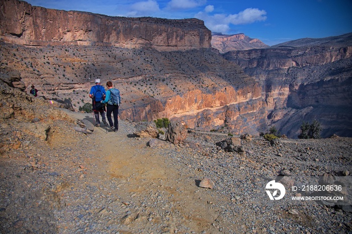 Senior couple standing at the edge of canyon