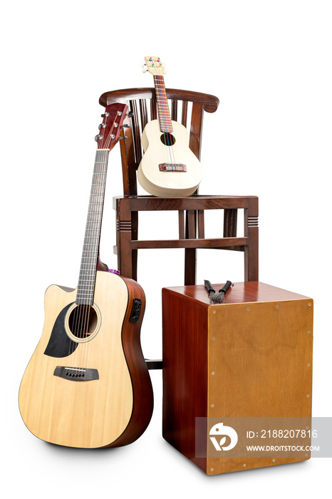 Wooden Cajon and guitar