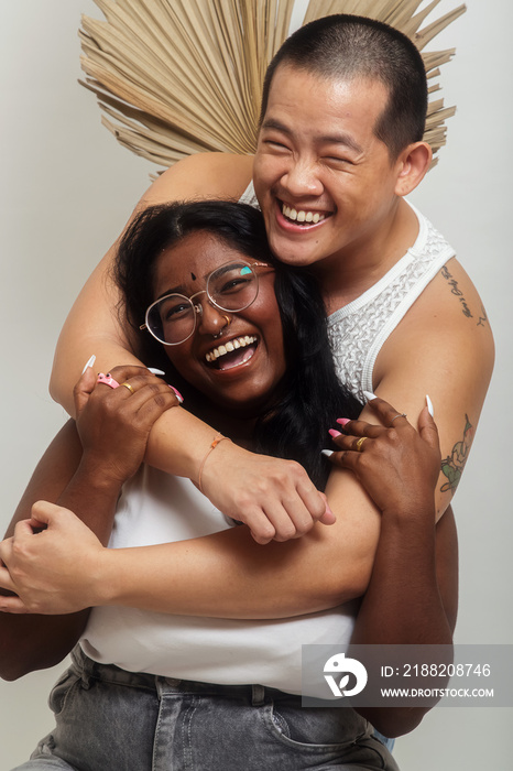 Asian duo lifestyle studio portrait shot