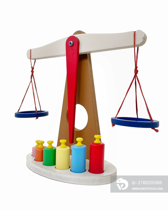 Wooden weighing beam balance, weighing scale, measurement scale toy for kids.