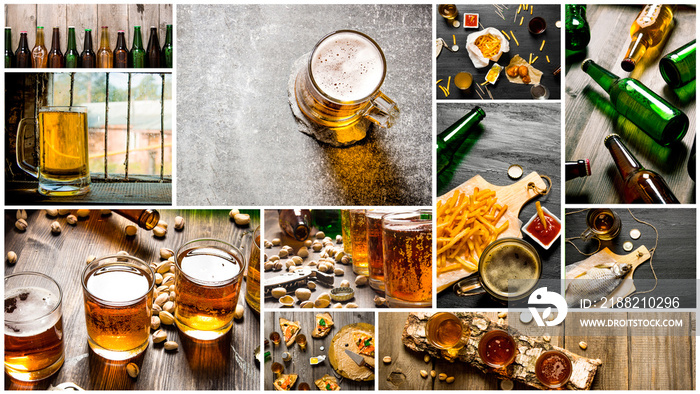 Food collage of beer .