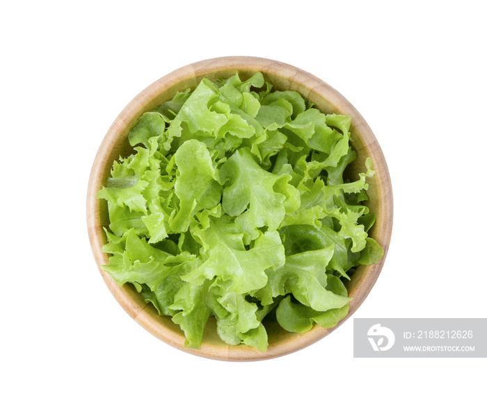 Lettuce leaves in wood bowl isolated on transparent png