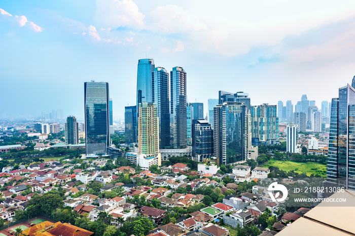 Jakarta city skyline with urban skyscrapers in the afternoon