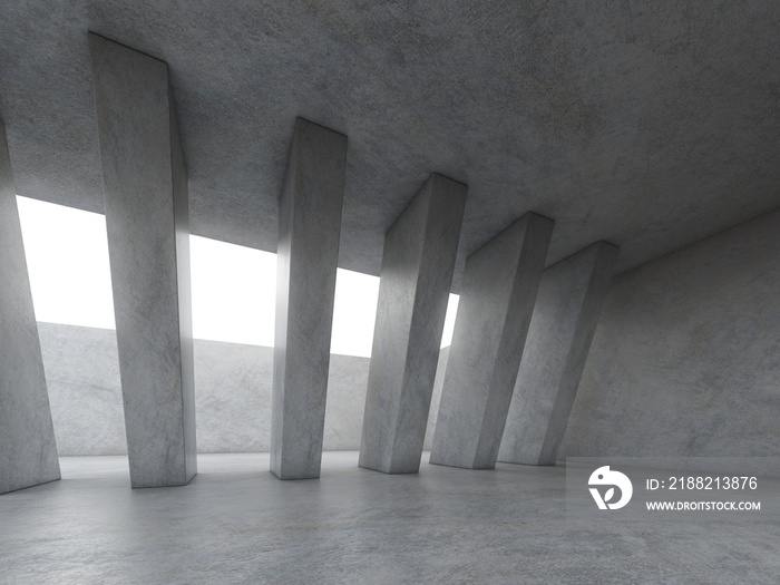 Abstract of concrete architecture with rhythm of concrete column on white background