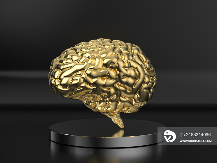 golden human brain on black background