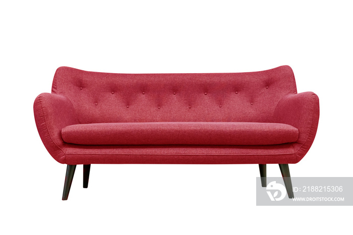 Red soft sofa. Modern design sofa isolated on white background, clipping path