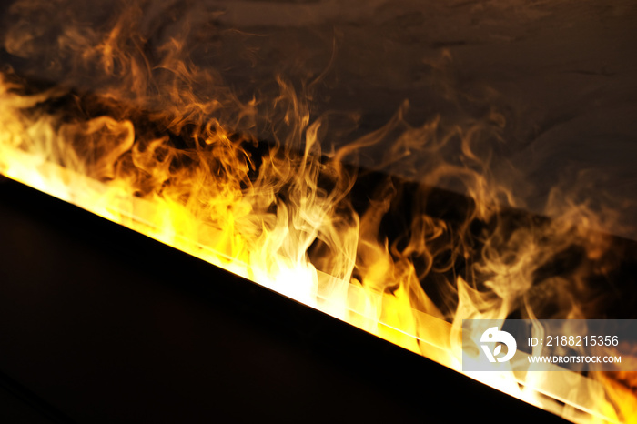 artificial fire in the fireplace, close up