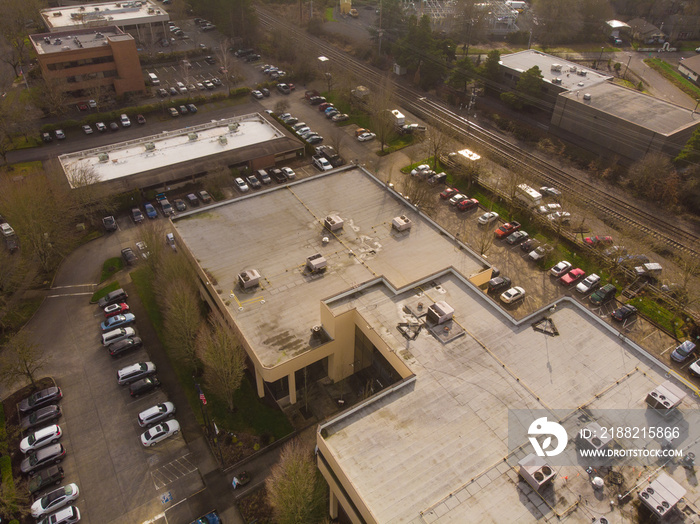 A photo of Beaverton, Oregon, USA, at sunset, a suburb. A photo from a height